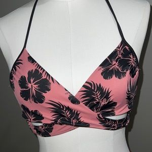 Tropical Pink and Black Women's Swim Top